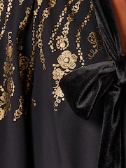 Love & Roses Black Foil Detail Tie Neck Mini Dress - Image 6 of 6