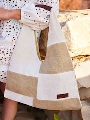 Seaspray Natural Beige/White Calala Patchwork Beach Bag And Purse Set - Image 1 of 3