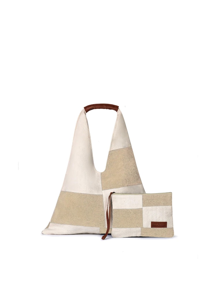 Seaspray Natural Beige/White Calala Patchwork Beach Bag And Purse Set - Image 3 of 3