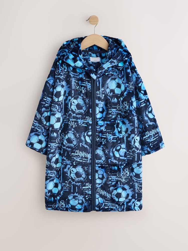 Blue Football Zip Fleece Hooded Blanket (5-16yrs) - Image 1 of 4 Blue Football Zip Fleece Hooded Blanket (5-16yrs) - Image 1 of 4