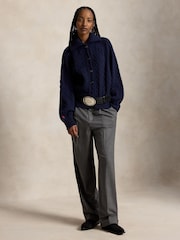 Polo Ralph Lauren Blue Heavy Rib Exaggerated Collar Cardigan - Image 2 of 5