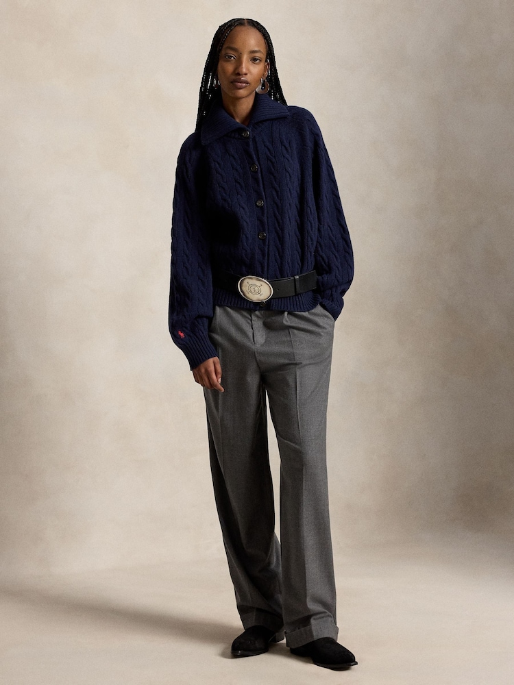 Polo Ralph Lauren Blue Heavy Rib Exaggerated Collar Cardigan - Image 2 of 5