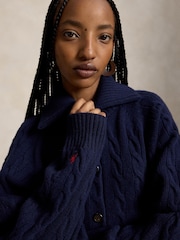 Polo Ralph Lauren Blue Heavy Rib Exaggerated Collar Cardigan - Image 4 of 5