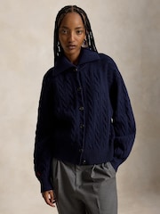 Polo Ralph Lauren Blue Heavy Rib Exaggerated Collar Cardigan - Image 5 of 5