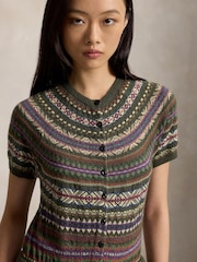 Polo Ralph Lauren Green Fairisle Knit Short Sleeve Combo Midi Dress - Image 3 of 5