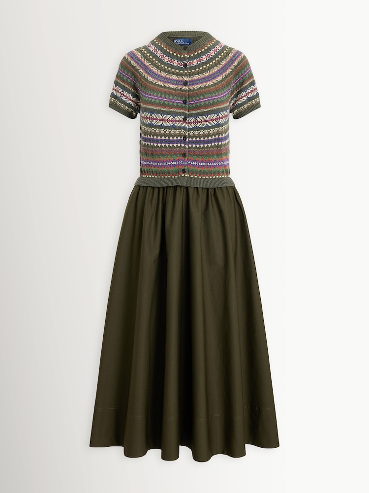 Polo Ralph Lauren Green Fairisle Knit Short Sleeve Combo Midi Dress - Image 5 of 5