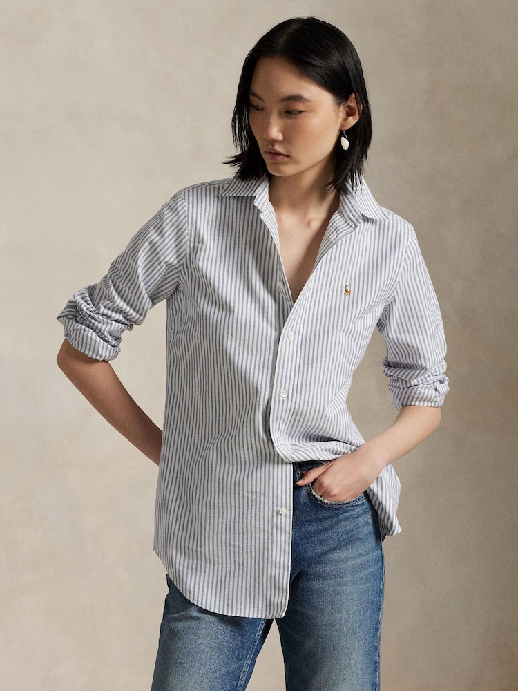 Polo Ralph Lauren Blue Heavy Cotton Broken Stripe Shirt - Image 1 of 8