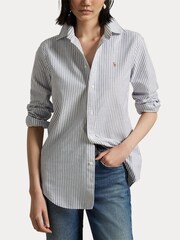 Polo Ralph Lauren Blue Heavy Cotton Broken Stripe Shirt - Image 5 of 8