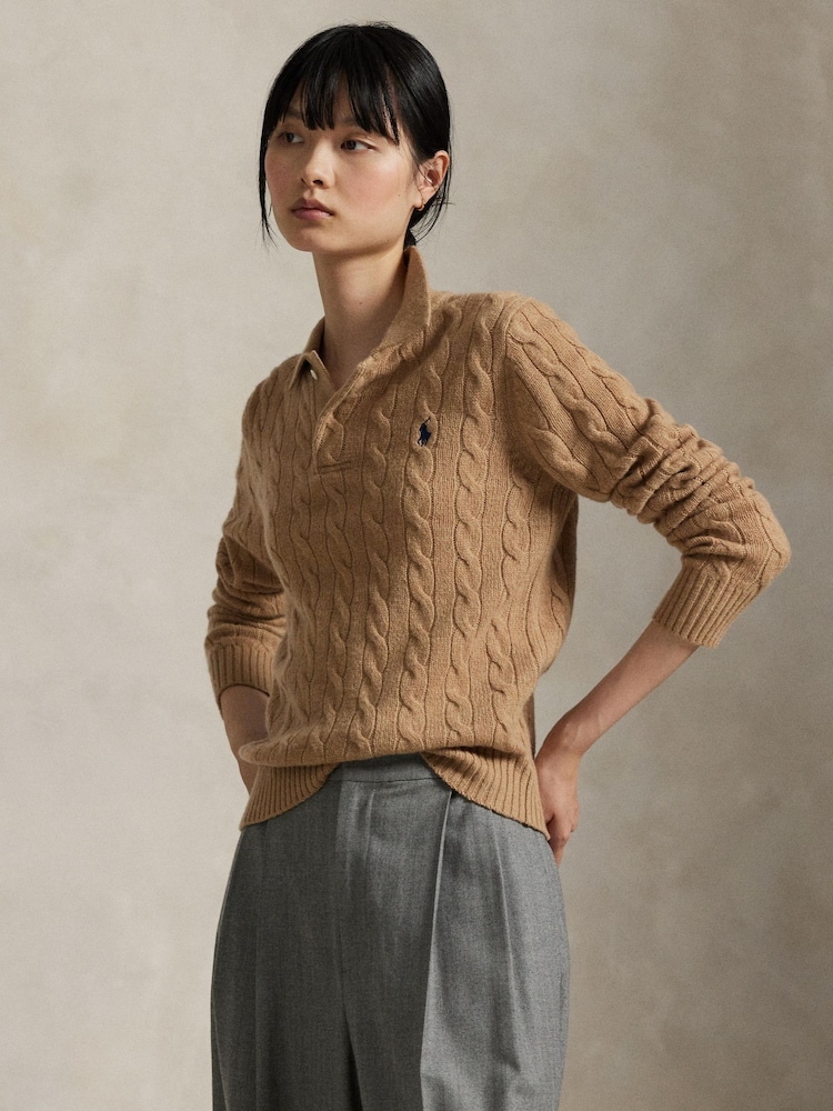 Polo Ralph Lauren Brown Polo Collar Cable Knit Sweater - Image 1 of 9