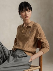 Polo Ralph Lauren Brown Polo Collar Cable Knit Sweater - Image 2 of 9