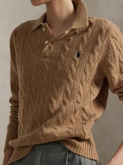 Polo Ralph Lauren Brown Polo Collar Cable Knit Sweater - Image 4 of 9