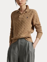 Polo Ralph Lauren Brown Polo Collar Cable Knit Sweater - Image 6 of 9