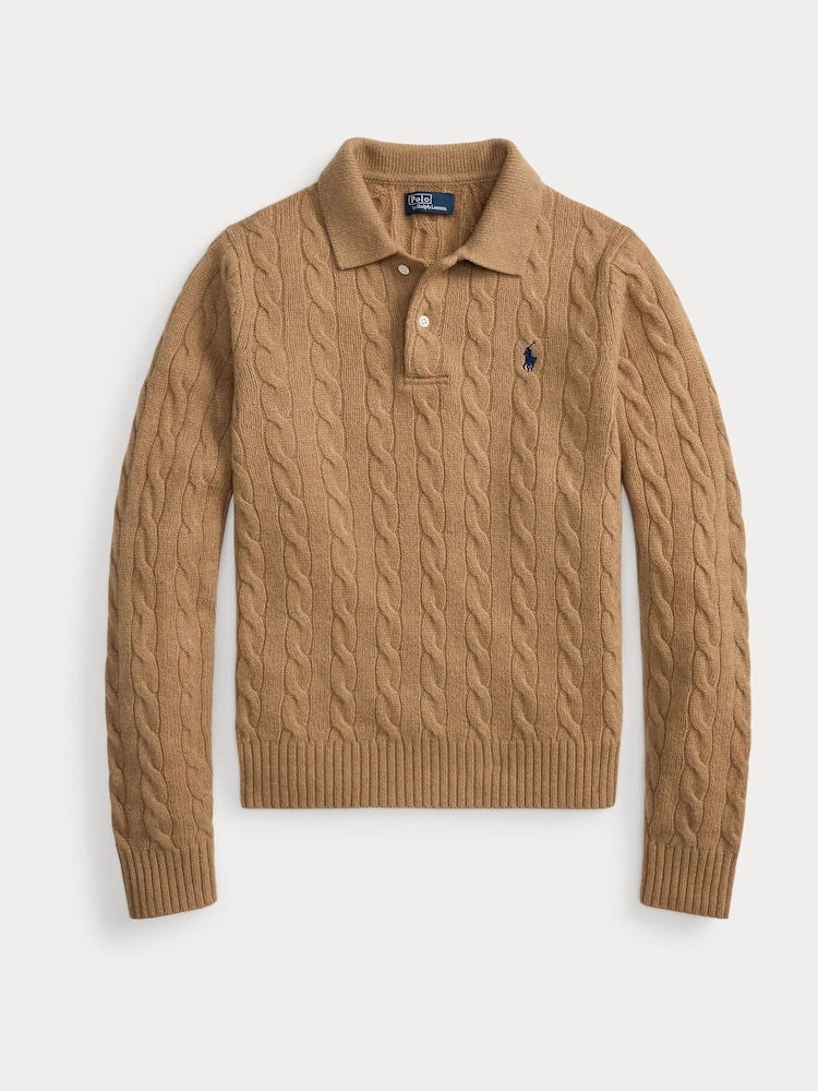 Polo Ralph Lauren Brown Polo Collar Cable Knit Sweater - Image 9 of 9
