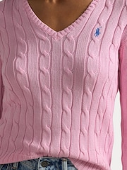 Polo Ralph Lauren Pink Kimberley Cotton Cable Knit V-Neck Sweater - Image 5 of 6