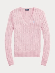 Polo Ralph Lauren Pink Kimberley Cotton Cable Knit V-Neck Sweater - Image 6 of 6