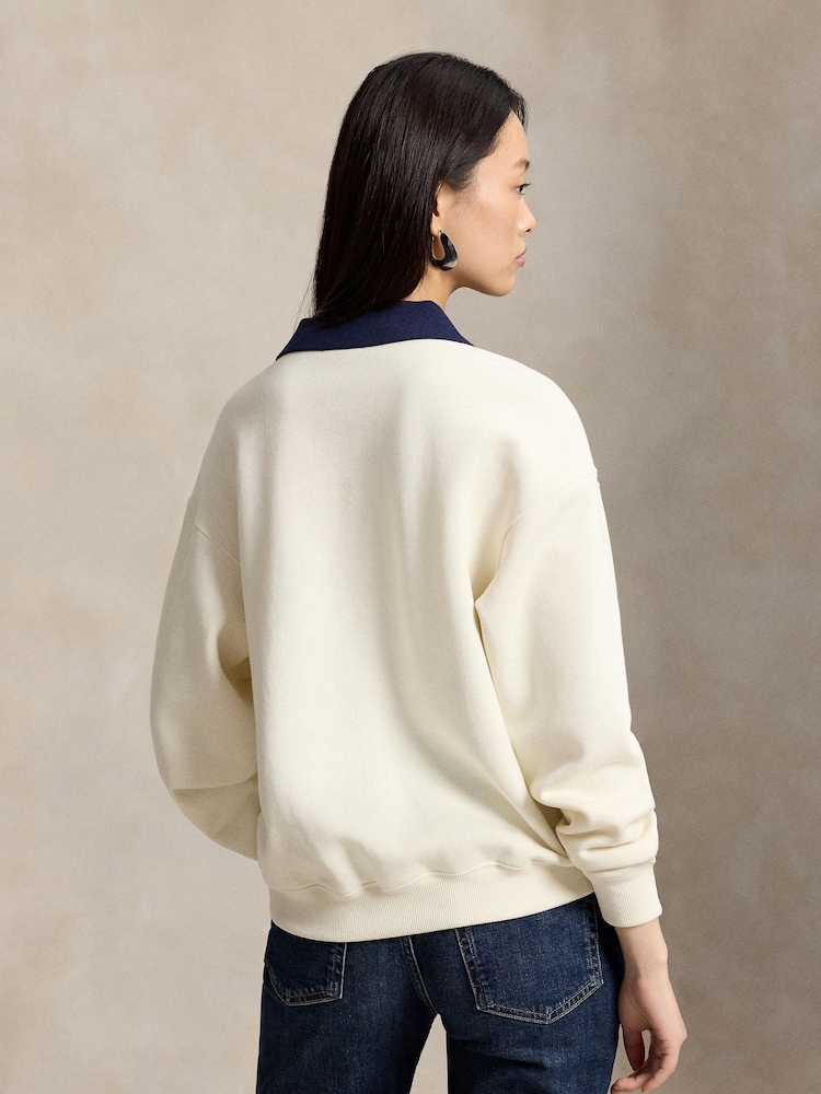Polo Ralph Lauren White Crew Neck Logo Sweatshirt with Contrast Collar Sweat Top - Image 2 of 6