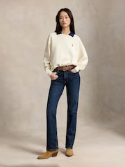 Polo Ralph Lauren White Crew Neck Logo Sweatshirt with Contrast Collar Sweat Top - Image 3 of 6