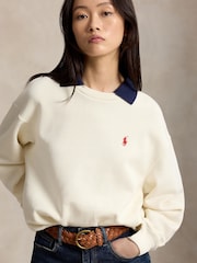 Polo Ralph Lauren White Crew Neck Logo Sweatshirt with Contrast Collar Sweat Top - Image 4 of 6