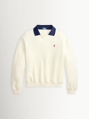 Polo Ralph Lauren White Crew Neck Logo Sweatshirt with Contrast Collar Sweat Top - Image 6 of 6