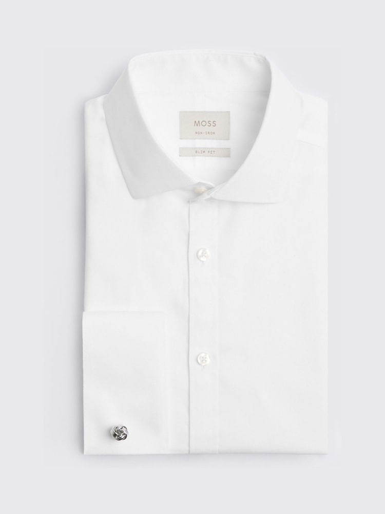 MOSS White Slim Fit Pinpoint Oxford Non Iron Cotton Shirt - Image 3 of 3