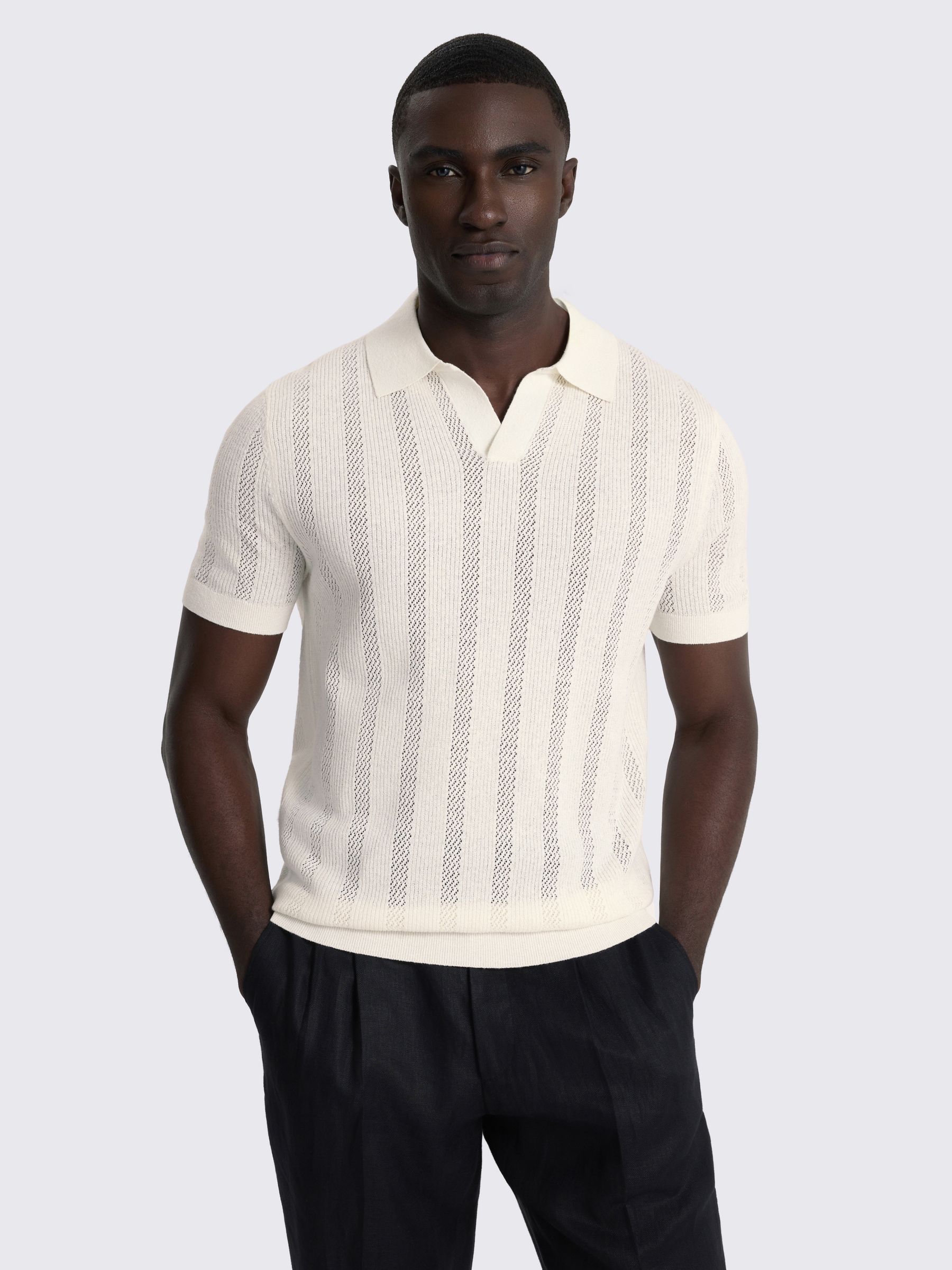 Buy MOSS Off-White Pointelle Linen-Blend Skipper Polo Shirt from