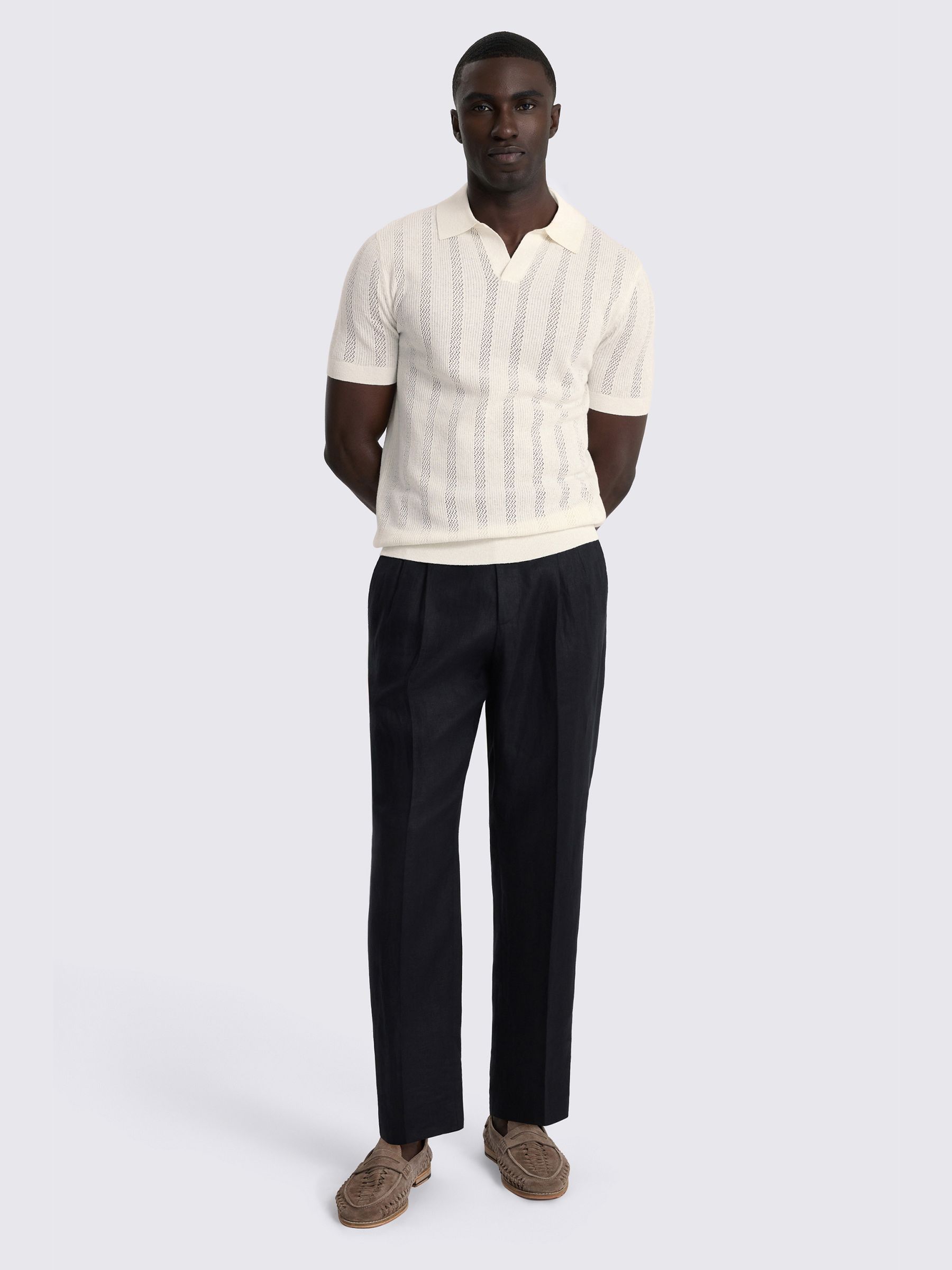Buy MOSS Off-White Pointelle Linen-Blend Skipper Polo Shirt from