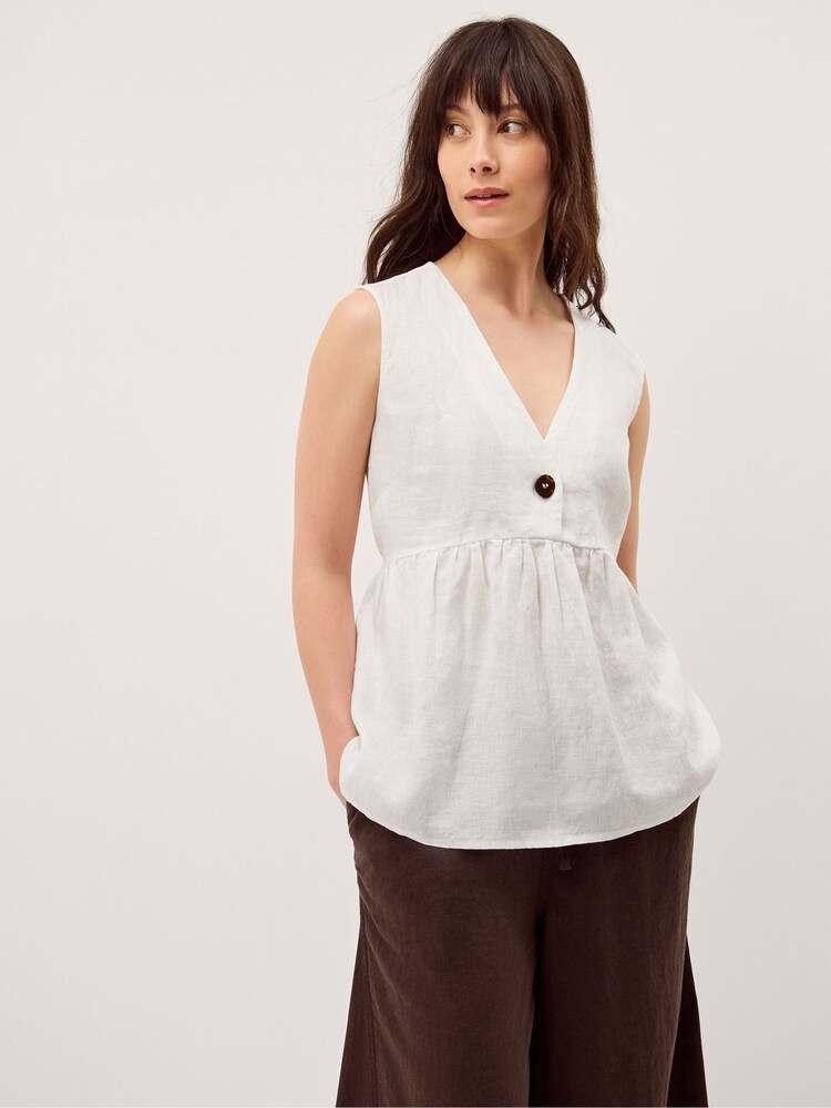 Monsoon White Posey Sleeveless Linen Blouse - Image 5 of 5