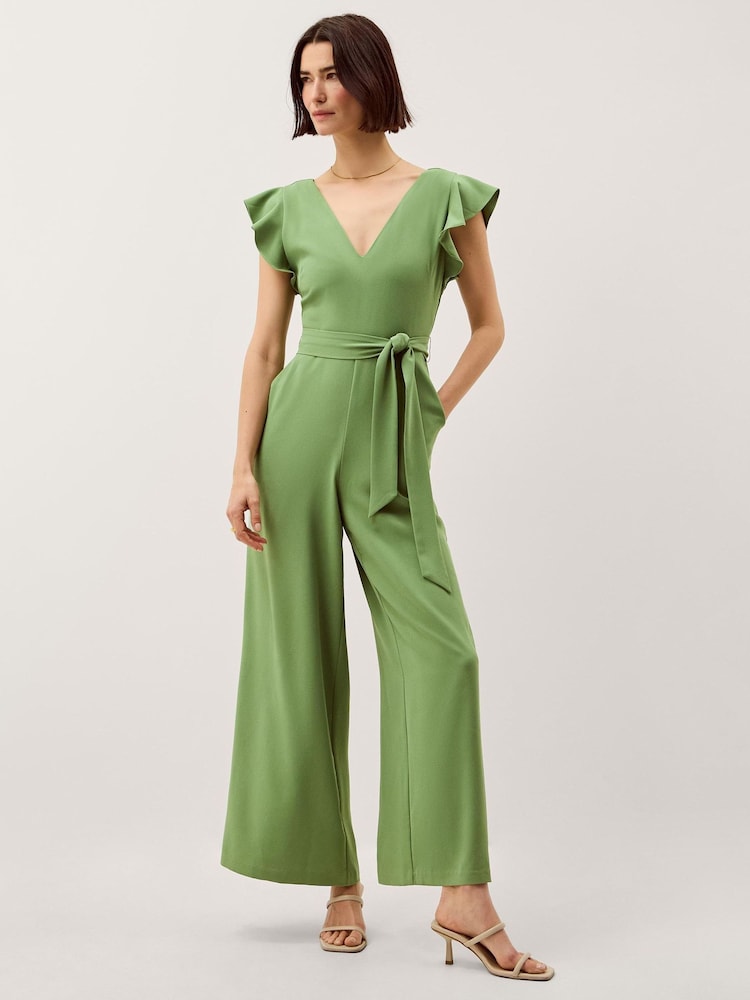 Monsoon Green Riri V-Neck Frill Jumpsuit - Image 1 of 4