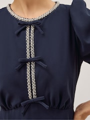 Monsoon Blue Bonnie Bow Puff Sleeve Midi Dress - Image 4 of 4