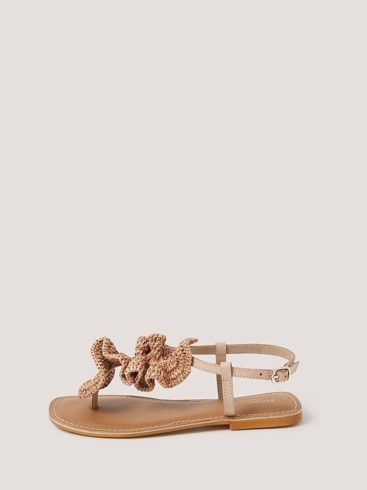 Monsoon Natural Rosa Raffia Leather Sandals - Image 1 of 3
