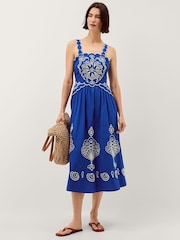 Monsoon Blue Keira Embroidered Midi Dress - Image 1 of 4