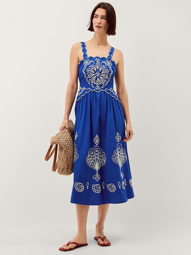 Monsoon Blue Keira Embroidered Midi Dress - Image 1 of 4