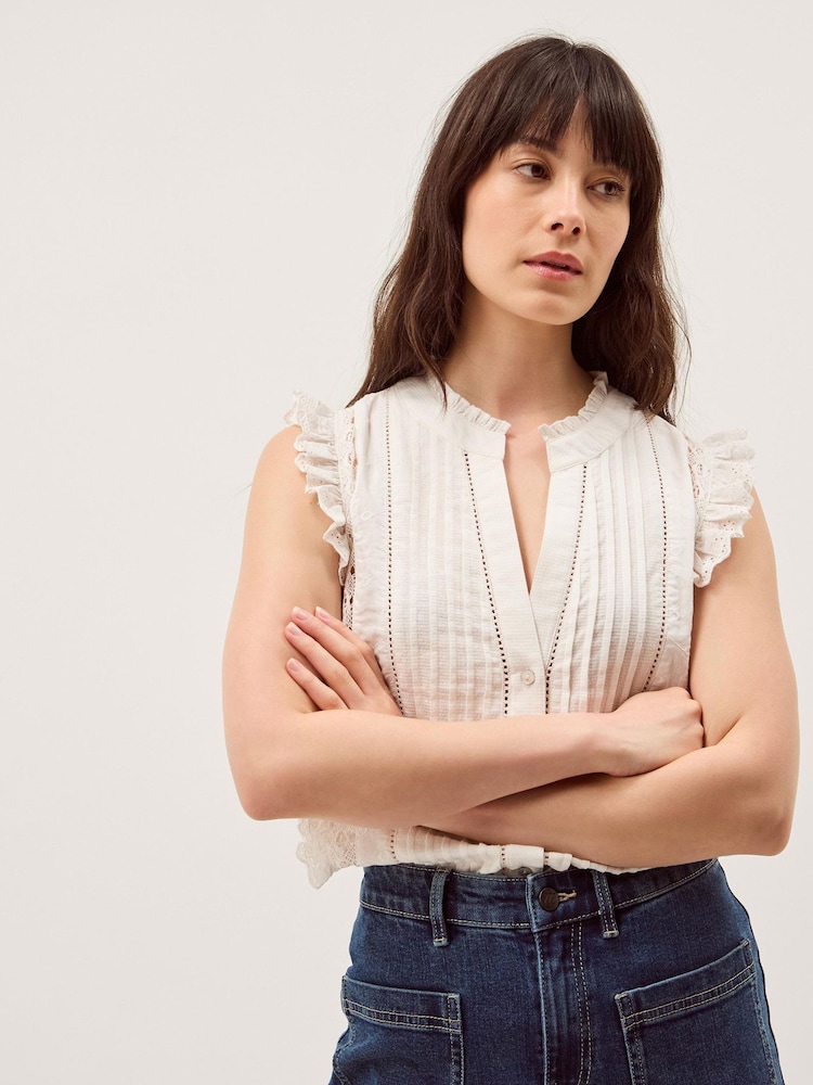 Monsoon Cream Lacy Sleeveless Broderie Top - Image 1 of 5