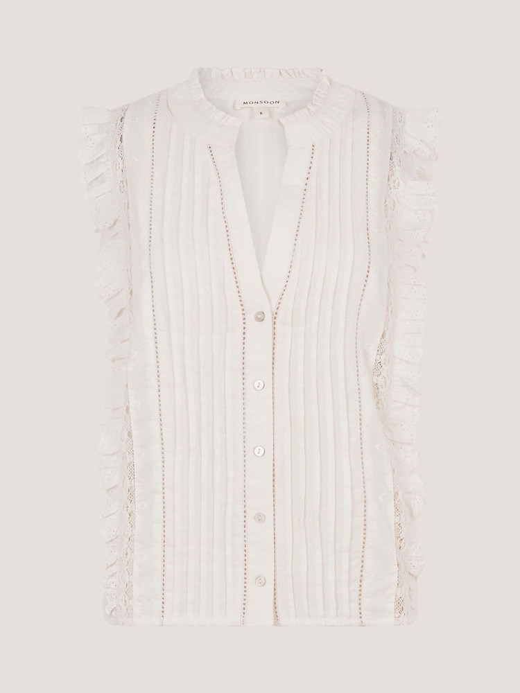 Monsoon Cream Lacy Sleeveless Broderie Top - Image 5 of 5