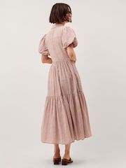 Monsoon Brown Winnie Puff Sleeve Stripe Midi Dress - Image 2 of 4