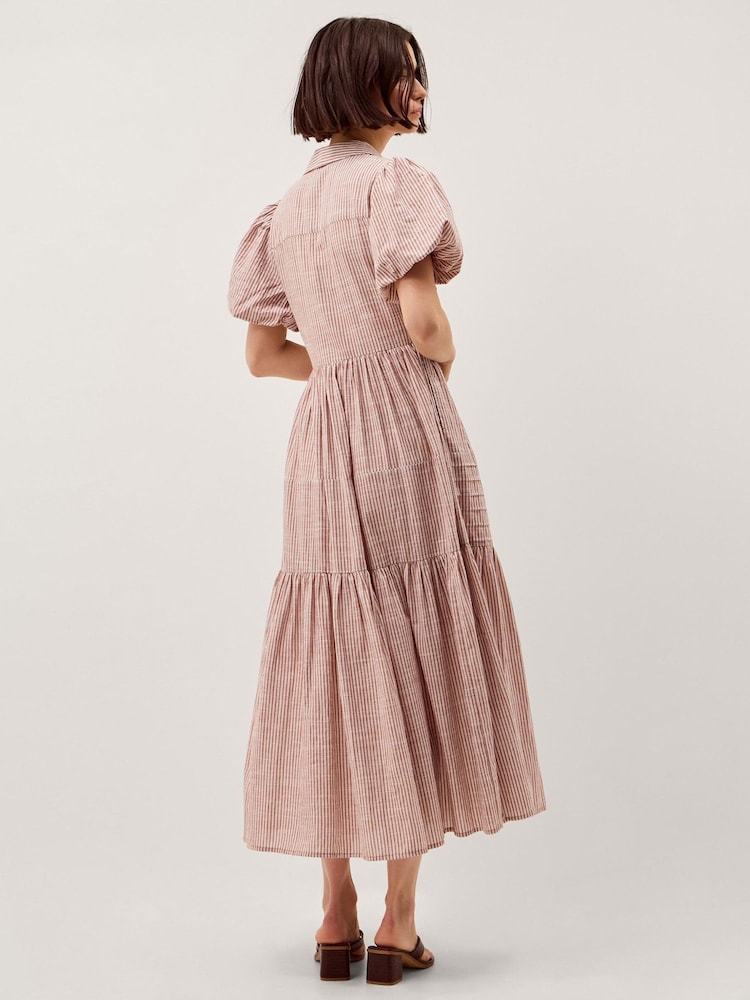 Monsoon Brown Winnie Puff Sleeve Stripe Midi Dress - Image 2 of 4