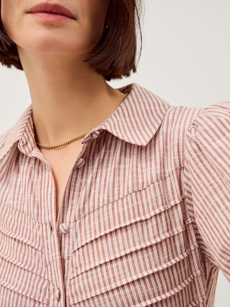 Monsoon Brown Winnie Puff Sleeve Stripe Midi Dress - Image 4 of 4