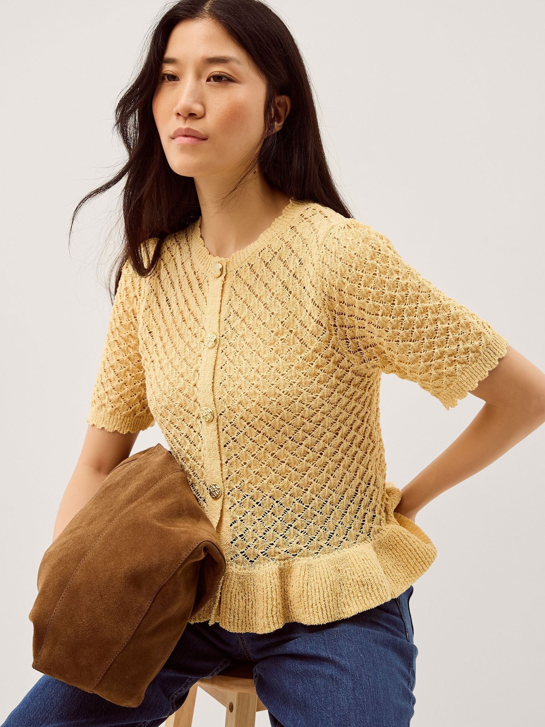 Buy Monsoon Yellow Shea Short Sleeve Ruffle Knit Cardigan from the