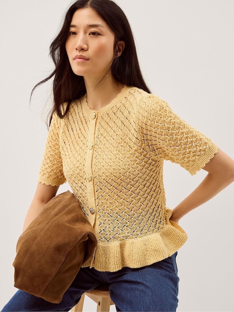 Monsoon Yellow Shea Short Sleeve Ruffle Knit Cardigan - Image 1 of 5