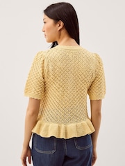 Monsoon Yellow Shea Short Sleeve Ruffle Knit Cardigan - Image 2 of 5