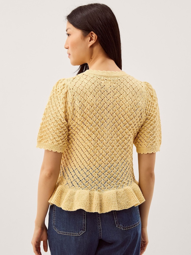 Monsoon Yellow Shea Short Sleeve Ruffle Knit Cardigan - Image 2 of 5