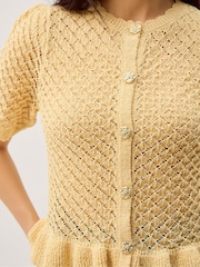 Monsoon Yellow Shea Short Sleeve Ruffle Knit Cardigan - Image 4 of 5