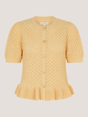 Monsoon Yellow Shea Short Sleeve Ruffle Knit Cardigan - Image 5 of 5