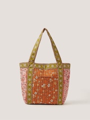 Monsoon Orange Ines Floral Patchwork Quilted Tote Bag - Image 1 of 3
