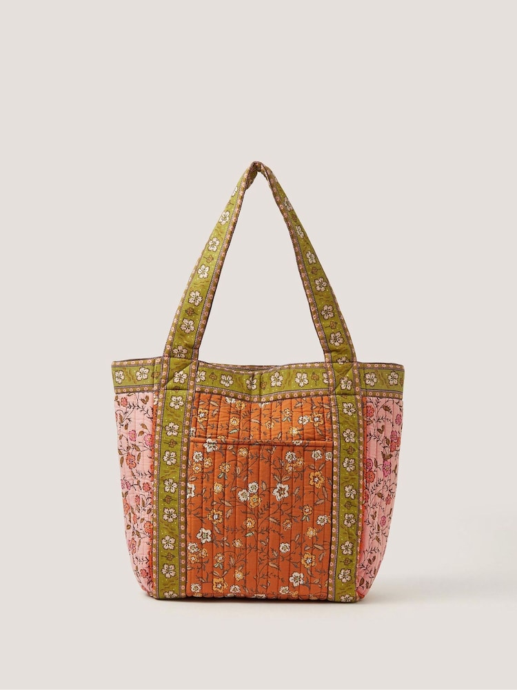 Monsoon Orange Ines Floral Patchwork Quilted Tote Bag - Image 1 of 3