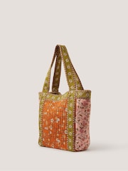 Monsoon Orange Ines Floral Patchwork Quilted Tote Bag - Image 2 of 3