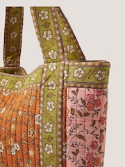 Monsoon Orange Ines Floral Patchwork Quilted Tote Bag - Image 3 of 3