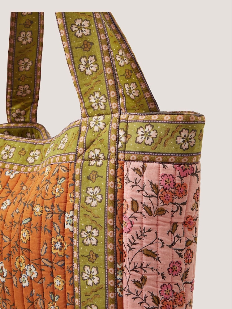 Monsoon Orange Ines Floral Patchwork Quilted Tote Bag - Image 3 of 3