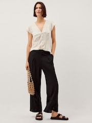 Monsoon Black Cindy Embroidered Wide Leg Trousers - Image 1 of 5