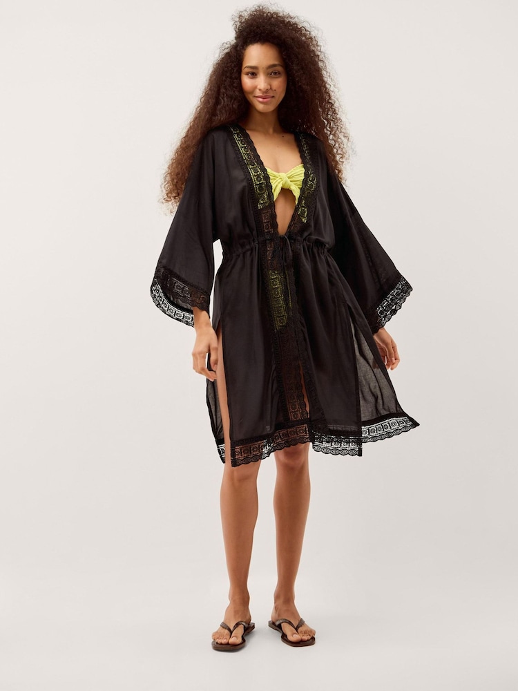 Monsoon Black Cecelia Lace Trim Beach Cover-Up - Image 1 of 5 Monsoon Black Cecelia Lace Trim Beach Cover-Up - Image 1 of 5